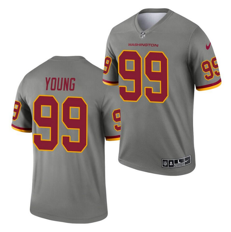 Men's Washington Football Team Washington Football Team #99 Chase Young Gray Inverted Legend Stitched Jersey